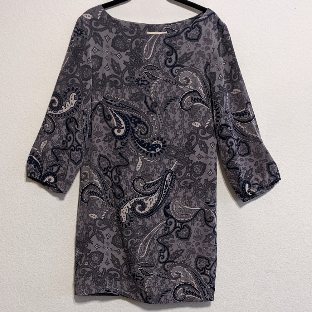 Amour Vert Gray-blue Paisley Print 100% Silk Dress Size 6